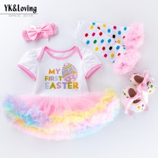 4Pce Set Easter Baby Girl Suit Wrapped Letter Print Tutu Skirt Holiday Dress