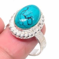 Turquoise Gemstone Handmade 925 Sterling Silver Jewelry Ring Size 7 US 