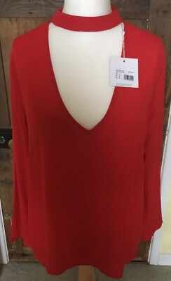 Missguided Lovely Red Halter Style Plunge Front Blouse Size 16