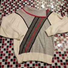 Vtg 80's 90's BHS Lambswool Angora Blend Grey Red White Sweater Sz. 10-12 Medium