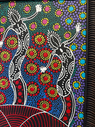Authentic Aboriginal Dot Art Painting - framed - artist photo on back - Picture 6 of 6