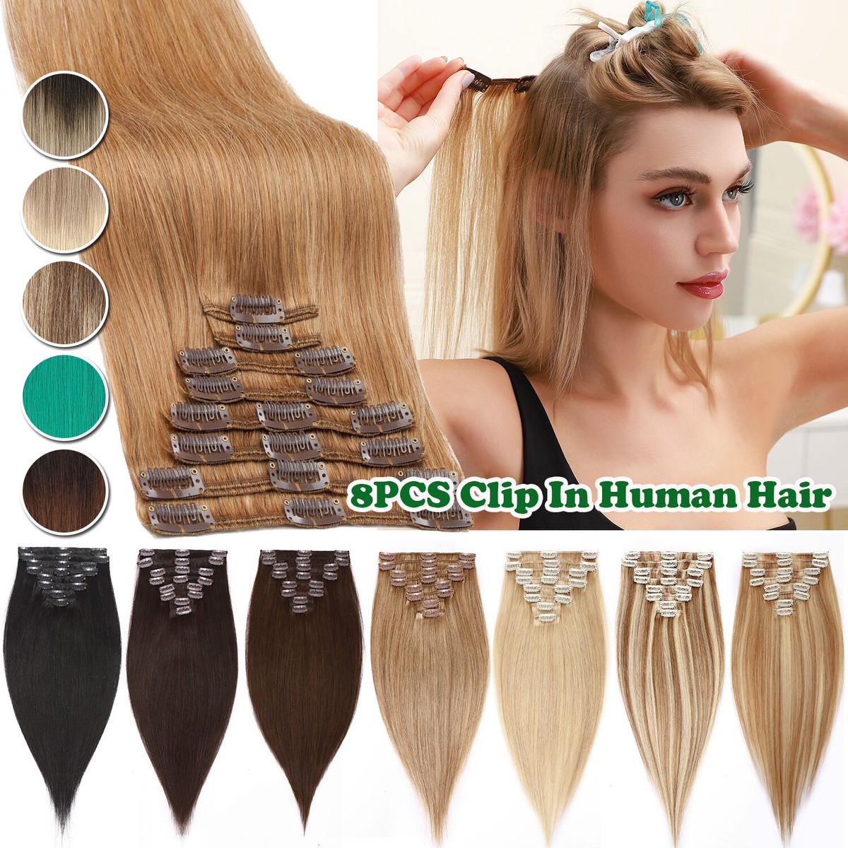 Premium 100% Human Hair Extensions Clip In Real Remy Hair 