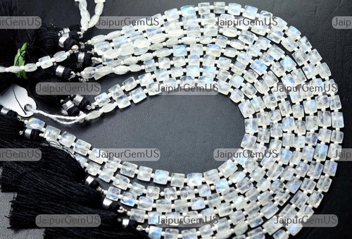 8 Inch Strand Natural White Rainbow Moonstone Faceted Cushion Beads Size-5-6mm - Picture 4 of 5
