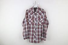 Vintage 70s Rockabilly Mens Size Medium Rainbow Plaid Western Snap Button Shirt