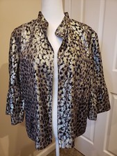 CHICO'S GORGEOUS Open Front Blazer, sz M, GOLD BLACK METALLIC, LINED DRESSY