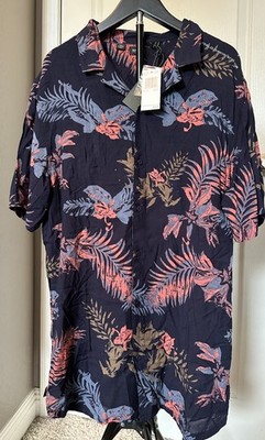 Buffalo David Bitton~Men's Navy Hawaiian/Leaves  Button-Up~NWT~SS~ Size  XL