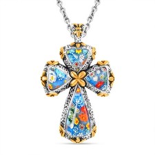 Shop LC Stainless Steel Cross Necklace, Rainbow Color Murano Style Glass