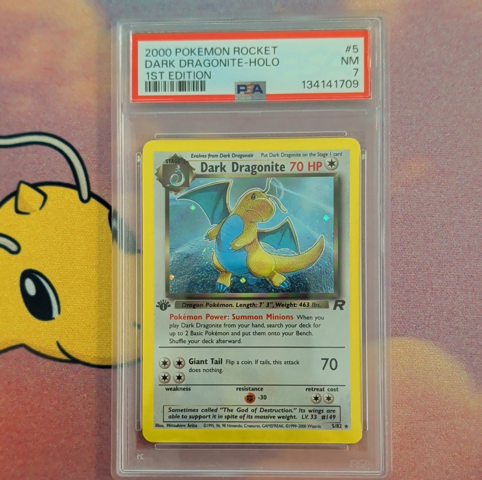 2000 POKEMON Team Rocket 1st ED Dark Dragonite #5/82 HOLO Rare PSA 7 Mint! 🔥💎