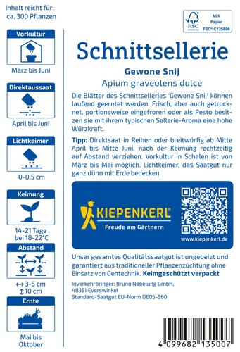 Schnittsellerie * Gewone Snij * MHD 01/28 einjährig Kiepenkerl Samen 1013500 - Bild 2 von 3