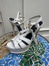 YSL Saint Laurent Vitello Vernice Tribute 105 Platform Sandals US 7 white 3000