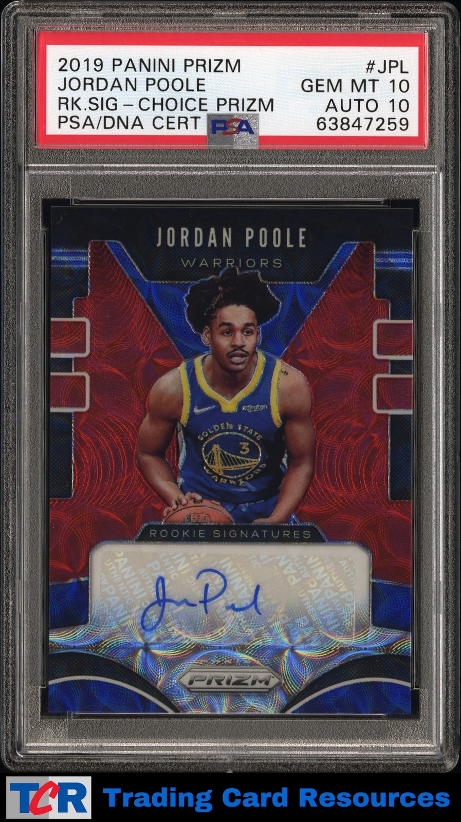 2019-20 Panini Prizm #RS-JPL Jordan Poole Rookie Signatures Choice PSA 10 GEM MT view 1