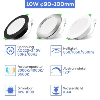 LED Einbaustrahler 75/90/120mm Deckenleuchte Einbauleuchte Dimmbar Spot IP44 CE