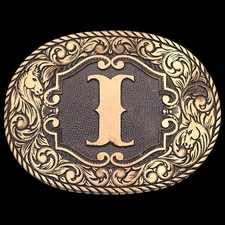 Letter I Solid Brass Vintage Belt Buckle