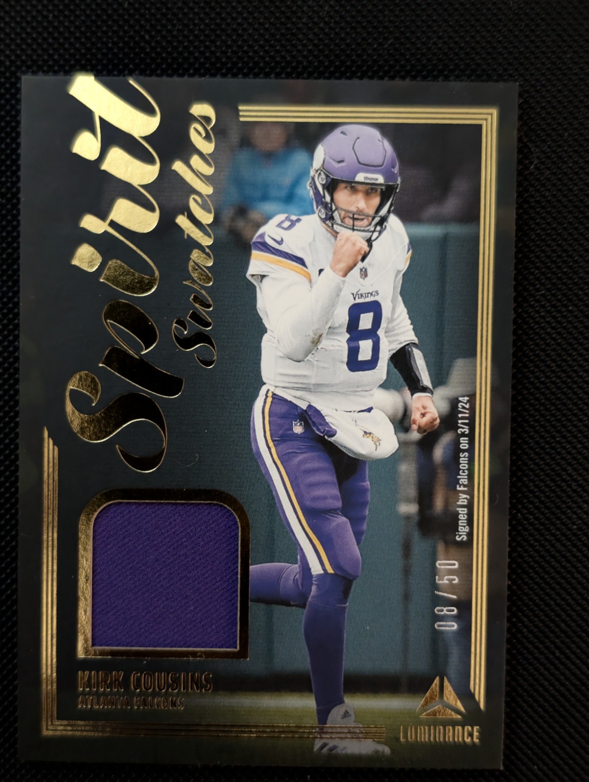 2024 Panini Luminance Kirk Cousins Spirit Swatches Patch Auto 08/50 Atl/Minn