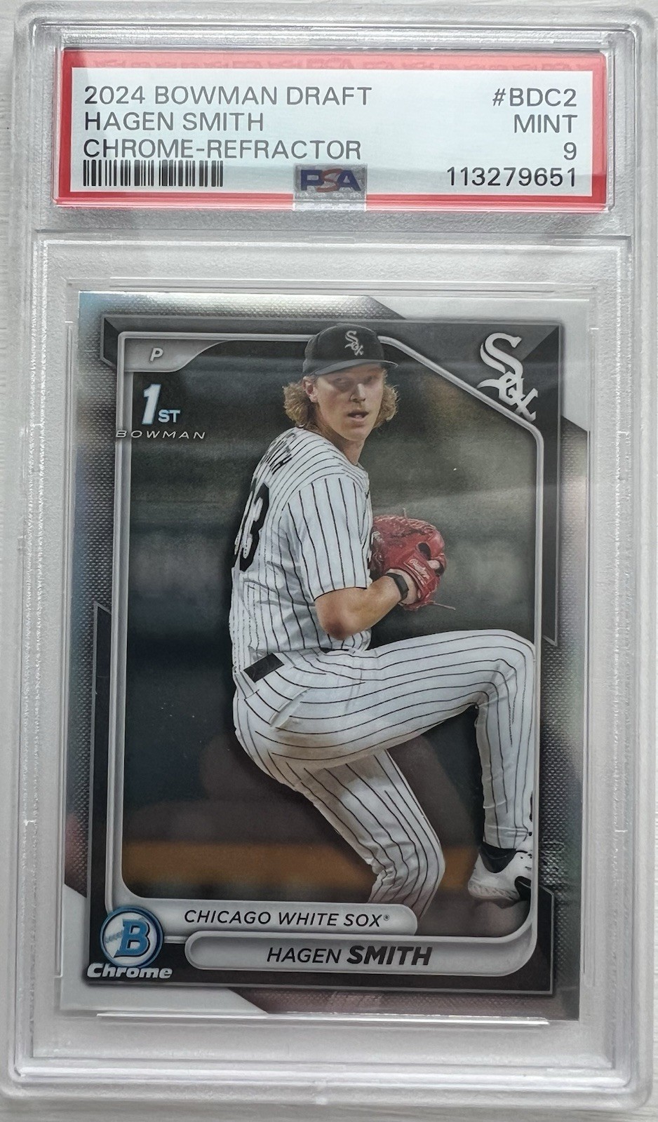 Hagen Smith 2024 Bowman Chrome Draft #BDC-2 Refractor 1st Prospect RC PSA 9