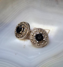 Ohrringe Silber 925 Zirkonia schwarz blitzend Ohrstecker vintage 9mm fein Tracht