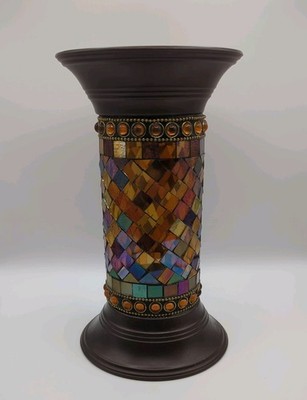 PartyLite GLOBAL FUSION Column 9  P9301 Glass Pillar Candle Mosaic Tile Holder