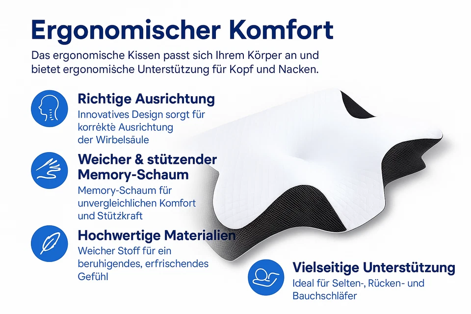 Nacken Therapiekissen Memory Schaum Anthrazit Orthopädisch Ergonomisch Schmerzen - Bild 3 von 4