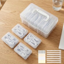 Portable Cord Organizer Box W/ Handle 7 Clear Cable Storage Cases Labels