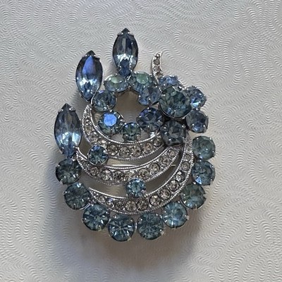 Eisenberg Ice brooch vintage blue swirl rhinestone-original box! 2 1/4''