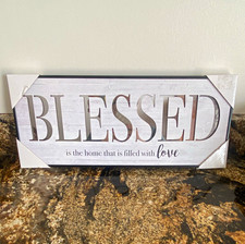 Blessed Inspirational Farmhouse Wood Framed Wall Sign Plaque, Horizontal