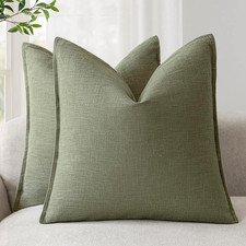 2 Pack 18x18 Throw Pillow Covers Linen Cotton Decorative Cushion Cases Olive Gre