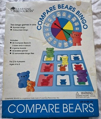 Vintage Compare Bears Bingo Spiel Lernressourcen 2-4 Spieler 