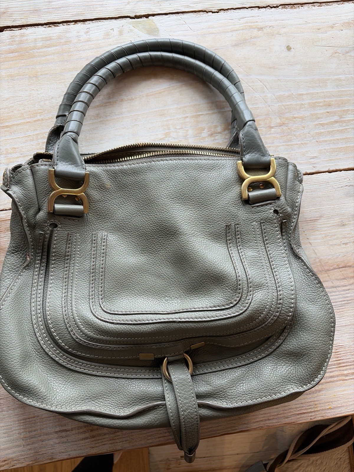 Chloe Marcie Gray Medium Handbag/detachable Strap For Crossbody Or Shoulder
