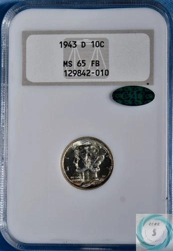 1943-D Mercury Dime NGC MS 65 FB w/CAC - Gen3 OH Gold Letters!!!