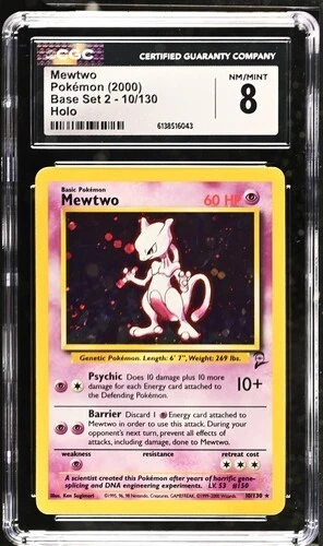 Pokemon TCG 2000 Base Set 2 Mewtwo 10/130 Holo Rare English CGC 8