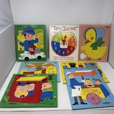 Lot of 7 Vintage 1960  s Playskool Wooden Puzzle 9.5" x 11.5"