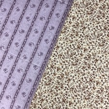 Vintage floral quilting cotton fabric lot purple and brown dainty flowers