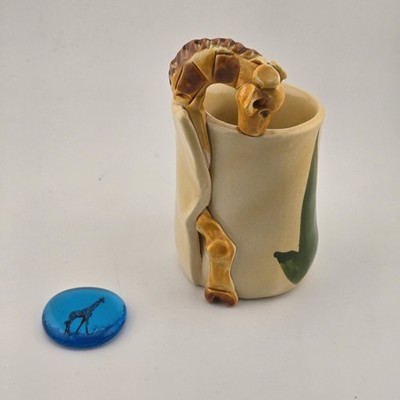 Giraffe Mug HASS Studio Pottery  Handcrafted 3D Signed & Blue Glass Cabochon