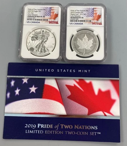 2019 NGC 70 Pride of 2 Nations Set Canada M/L Modified Pf Set US ASE Rev Pf 359