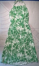 Faithfull The Brand Size 12 Green Floral Adjustable Halter Neck Midi Lined Dress