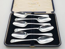 Old English Pattern Cased Set of 6 Grapefruit Spoons EPNS Silver Plated Vintage
