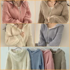 Women's Hollow Out Cropped Cardigan - Korean Hooded Long Sleeve Top Coat UK