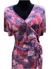 Flor Women's 1X Red Floral Wrap Long Sleeve Dress