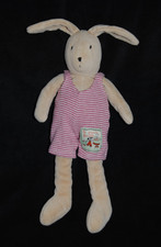 🐰Doudou lapin MOULIN ROTY Sylvain La grande famille salopette rouge rayé 30 cm