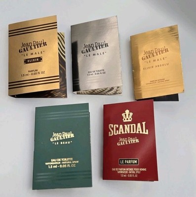 Lot of 5 Jean Paul Gaultier Men's EDT/EDP 1.5mL Sample Sprays 5 Different Scents