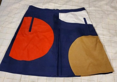 Anthropologie Mauve Mini Skirt Navy Brige Red Cotton Back Zip Lined Preppy Sz 6
