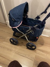 Mamas & Papas Junior Dolls Pram Navy Pink Polka Dot Toy Stroller Preowned