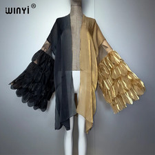 Women' Long Sleeve Kimono Cardigan Muslim Abaya DubaiBeachwear Cover up Boho Kaf