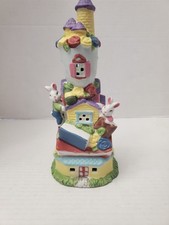 Easter Village Ceramic Bunny Tower House. Pastel Colors