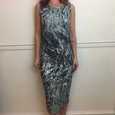Alexander McQueen Crinkle Foil Print Bodycon Midi Dress Women s M