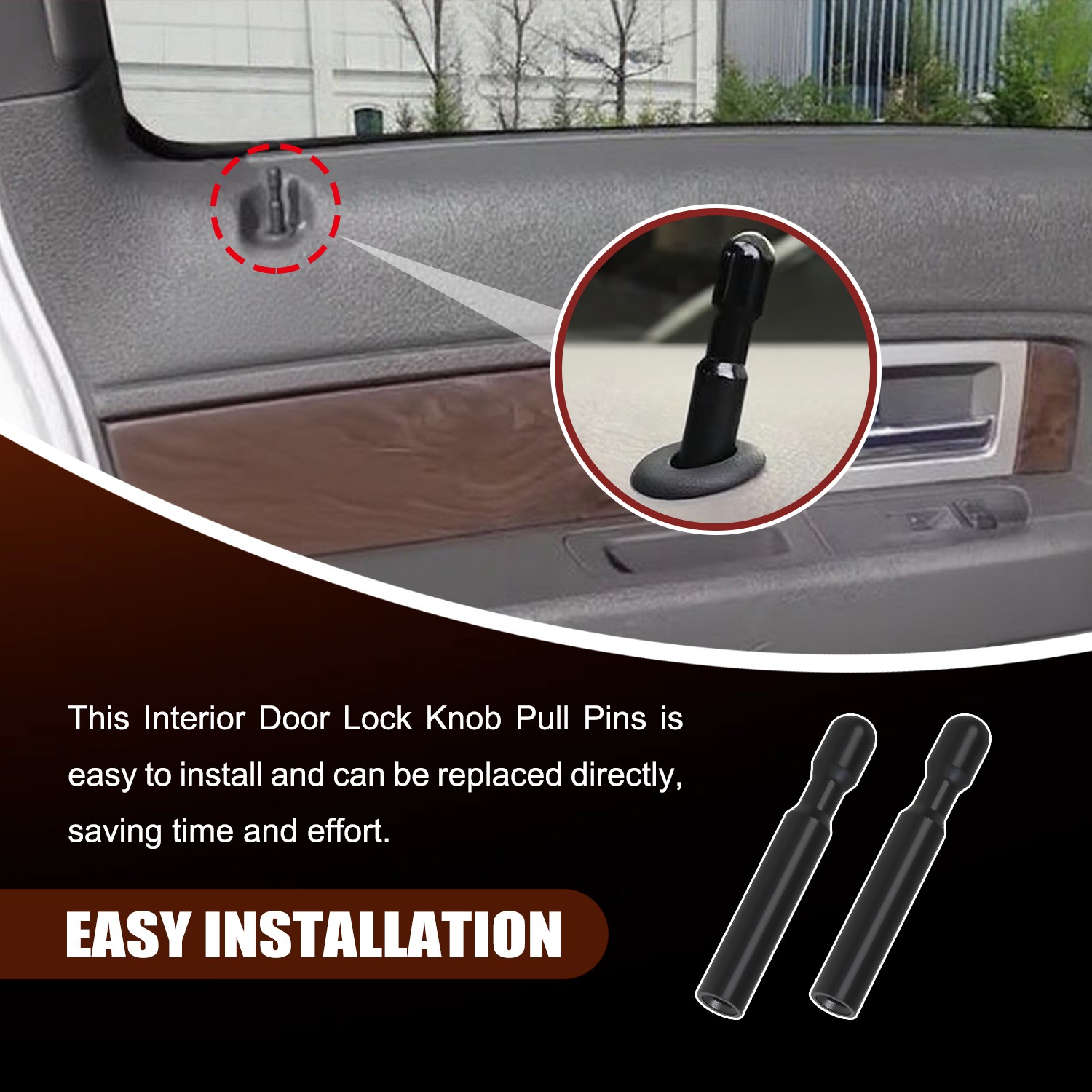 Black Door Lock Knobs Pins Studs Pair for 2004-2014 Ford F-150