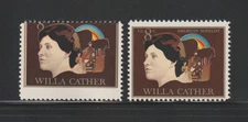 US EFO ERROR Stamp #1487 Willa Cather: Perf Shift & normal. MNH
