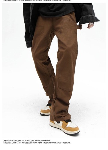 Brown micro-flared zipper jeans men's winter trendy loose casual pants - Picture 6 of 17