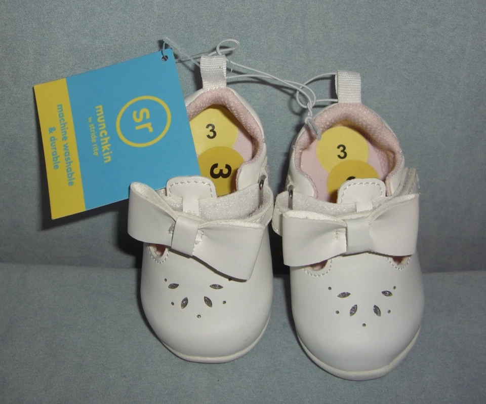 Zapatos de vestir Munchkin by Stride Rite bebé niña LANI con lazo correa en T ~ Talla 3 ~ NUEVO Foto 2 de 4