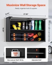 Metal Wall Cabinet, 27.56W x 12.01D x 19.69H Inch, Floating Garage Tool Cabinet